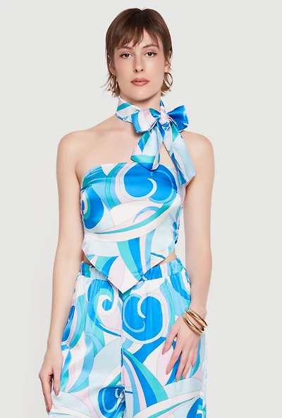 Satin Crop Tube Top with Scarf