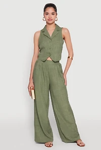 Womens Collared Button Front Cropped Blazer Vest, Green,