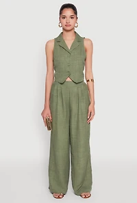 Womens Collared Button Front Cropped Blazer Vest, Green, Size L