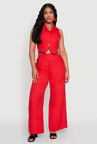 Womens Collared Button Front Cropped Blazer Vest, Red, Size M