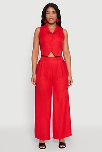 Womens Collared Button Front Cropped Blazer Vest,