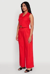 Womens Collared Button Front Cropped Blazer Vest, Red, Size M