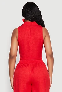 Womens Collared Button Front Cropped Blazer Vest,