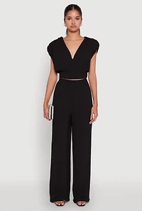 Womens Chic Crepe Knit High Waisted Wide Leg Dress Pants,