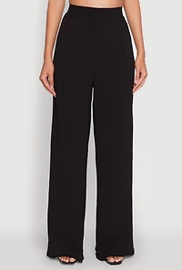 Womens Chic Crepe Knit High Waisted Wide Leg Dress Pants,