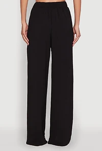 Womens Chic Crepe Knit High Waisted Wide Leg Dress Pants,