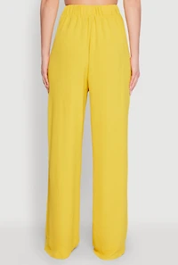 Womens Chic Crepe Knit High Waisted Wide Leg Dress Pants, Yellow,