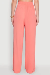 Womens Chic Crepe Knit High Waisted Wide Leg Dress Pants, Pink, Size M