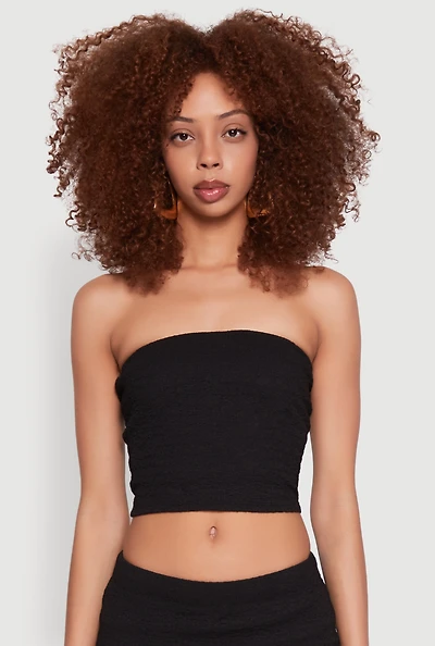 Womens Texture Knit Cropped Tube Top,