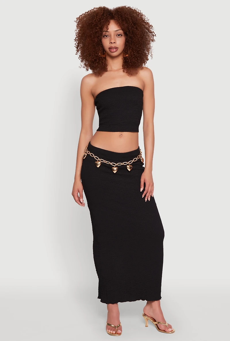 Womens Texture Knit Cropped Tube Top, L