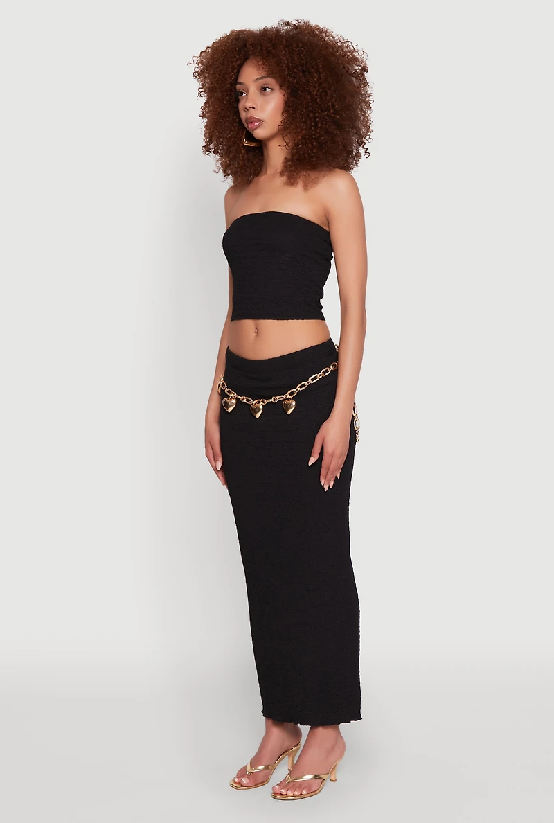 Womens Texture Knit Cropped Tube Top, L