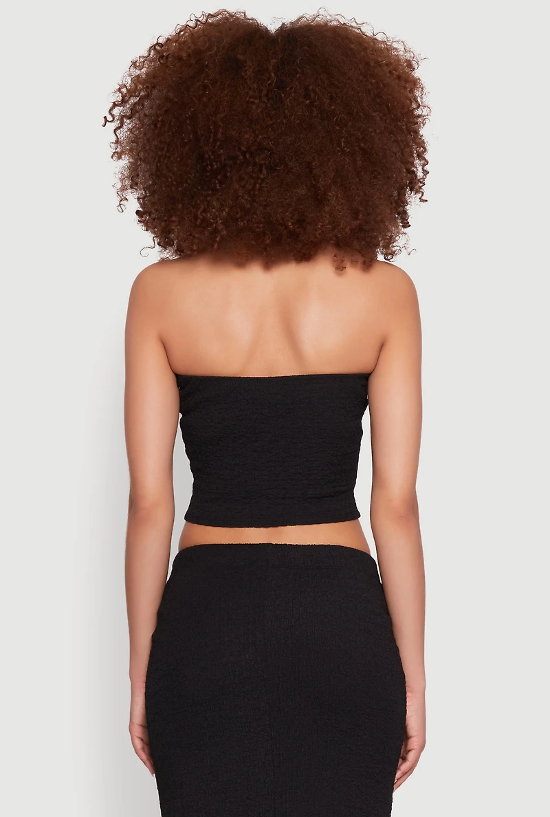 Womens Texture Knit Cropped Tube Top, L