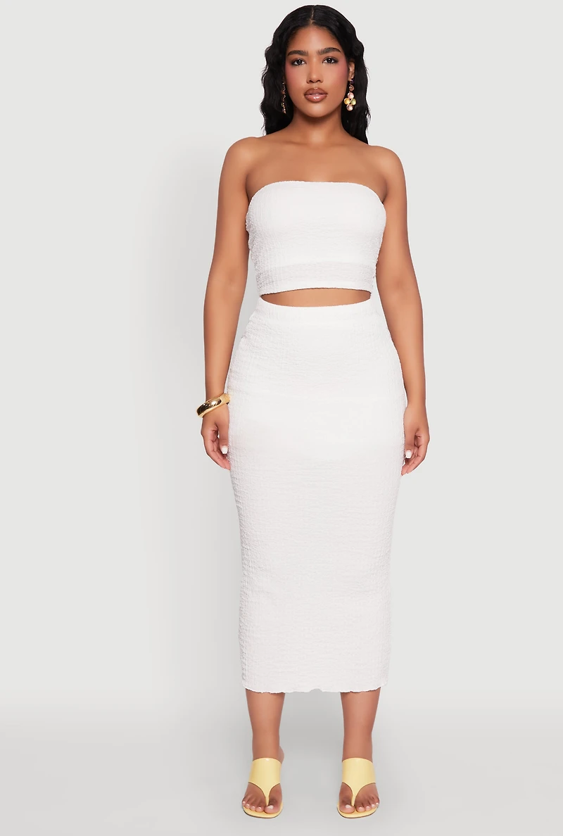 Womens Texture Knit Cropped Tube Top, White, Size L