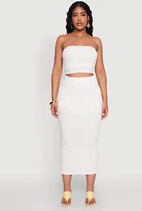 Womens Texture Knit Cropped Tube Top, White, Size L