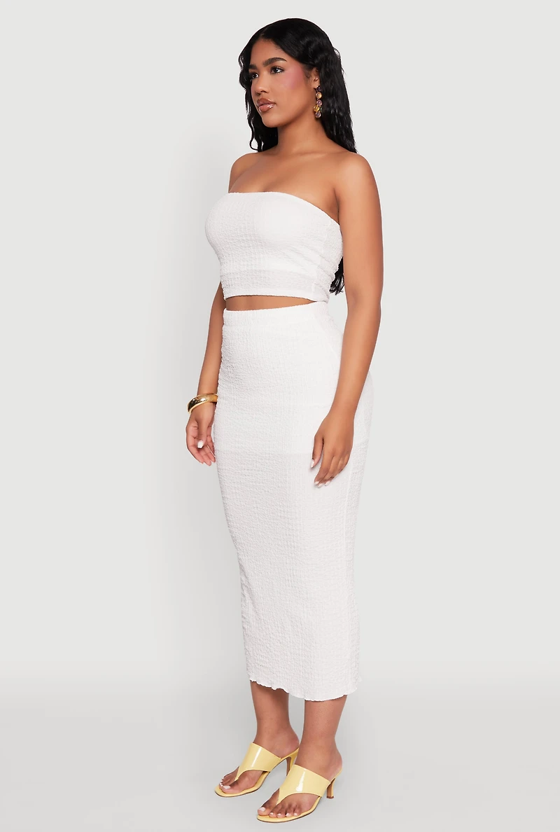 Womens Texture Knit Cropped Tube Top, White, Size L