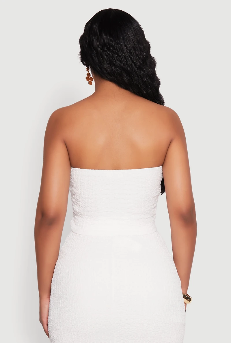 Womens Texture Knit Cropped Tube Top, White, Size L