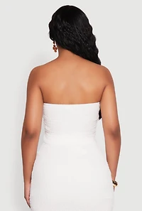 Womens Texture Knit Cropped Tube Top, White, Size L