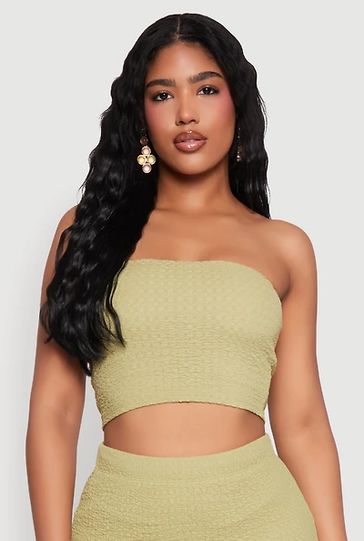 Womens Texture Knit Cropped Tube Top,