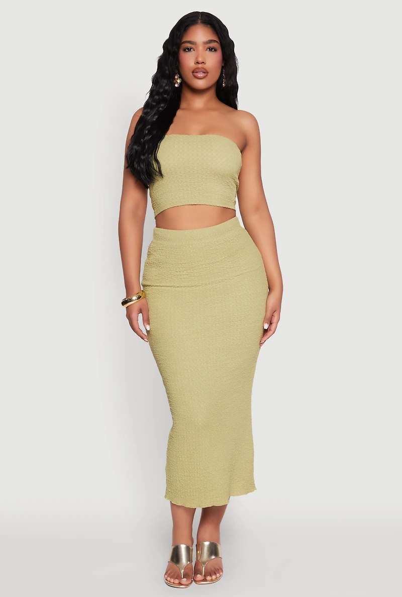 Womens Texture Knit Cropped Tube Top, Green,