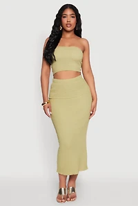 Womens Texture Knit Cropped Tube Top, Green,