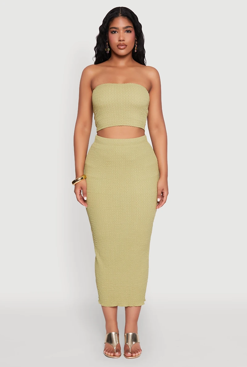 Womens Texture Knit Cropped Tube Top, Green,