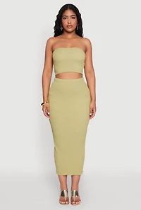 Womens Texture Knit Cropped Tube Top, Green,