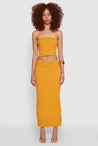 Womens Texture Knit Cropped Tube Top, Yellow, Size M