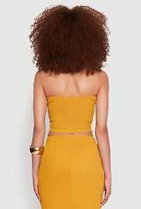 Womens Texture Knit Cropped Tube Top, Yellow,