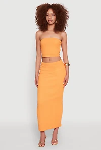 Womens Texture Knit Cropped Tube Top, Orange, Size M