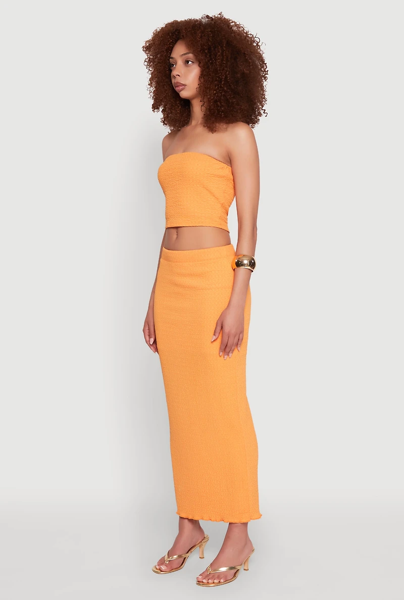Womens Texture Knit Cropped Tube Top, Orange, Size M