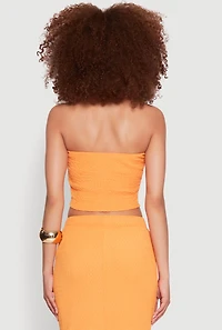 Womens Texture Knit Cropped Tube Top, Orange, Size M