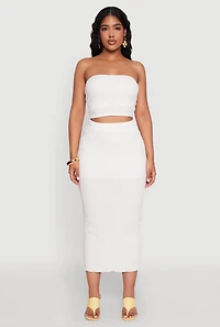 Womens Lettuce Edge Textured Knit Skirt, White, Size L