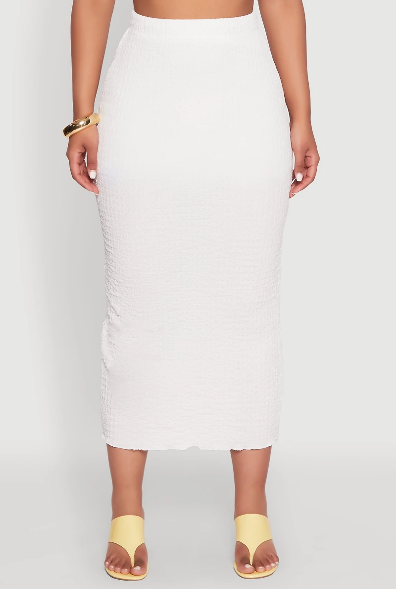 Womens Lettuce Edge Textured Knit Skirt, L