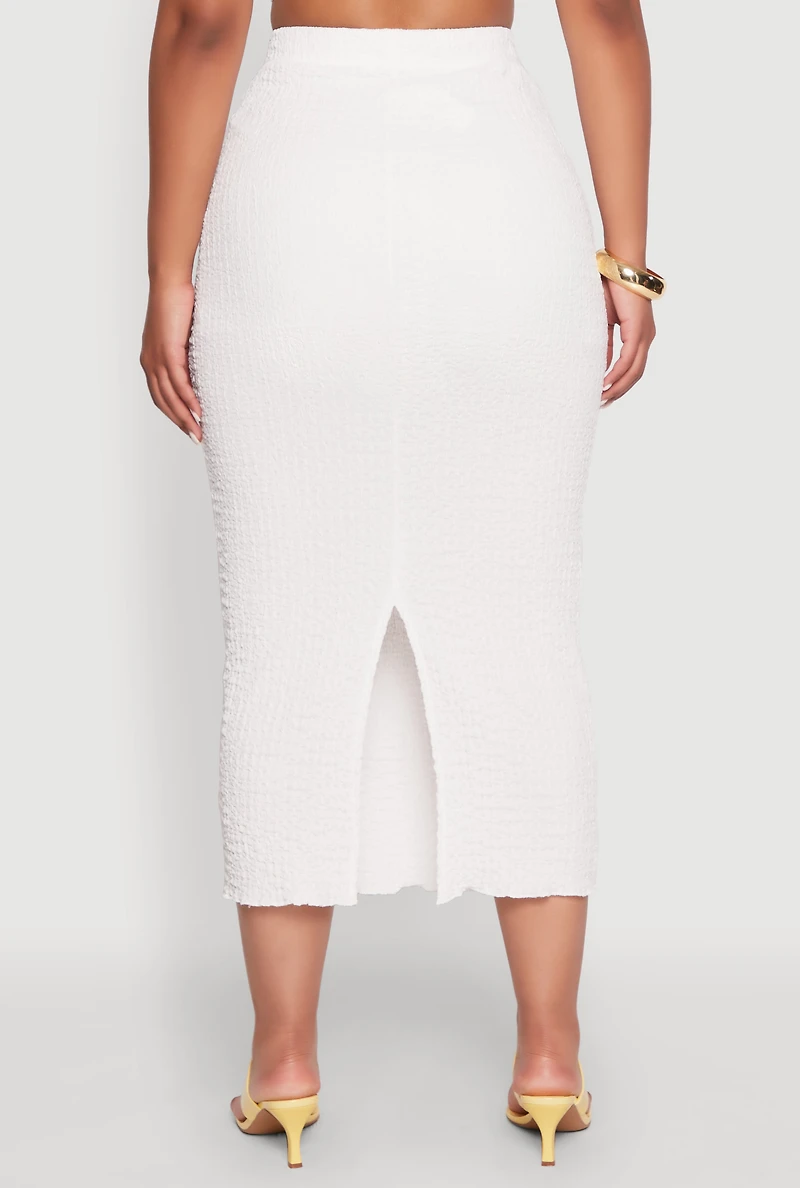 Womens Lettuce Edge Textured Knit Skirt, L