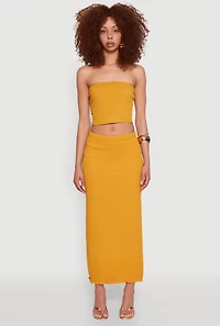 Womens Lettuce Edge Textured Knit Skirt, Yellow, Size XL