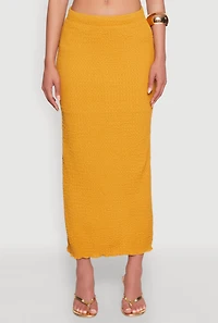Womens Lettuce Edge Textured Knit Skirt, Yellow, Size L
