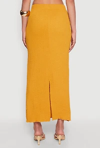Womens Lettuce Edge Textured Knit Skirt, Yellow, Size L
