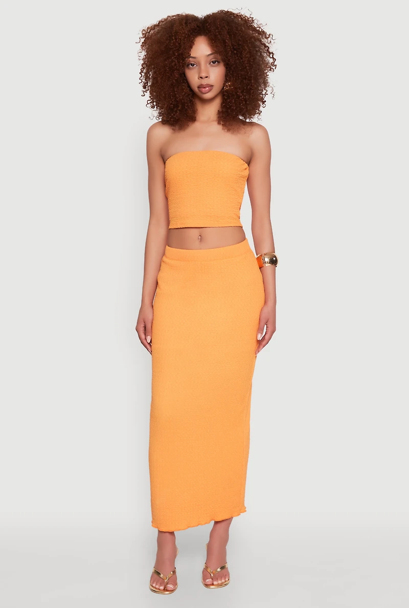 Womens Lettuce Edge Textured Knit Skirt, L