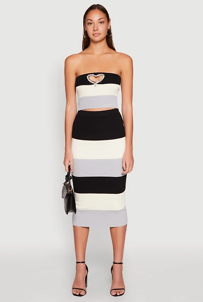 Color Block Knit Midi Skirt