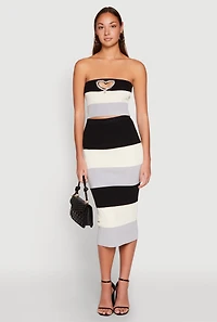Womens Color Block Knit Midi Skirt, Multi,