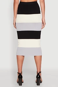 Womens Color Block Knit Midi Skirt, Multi,