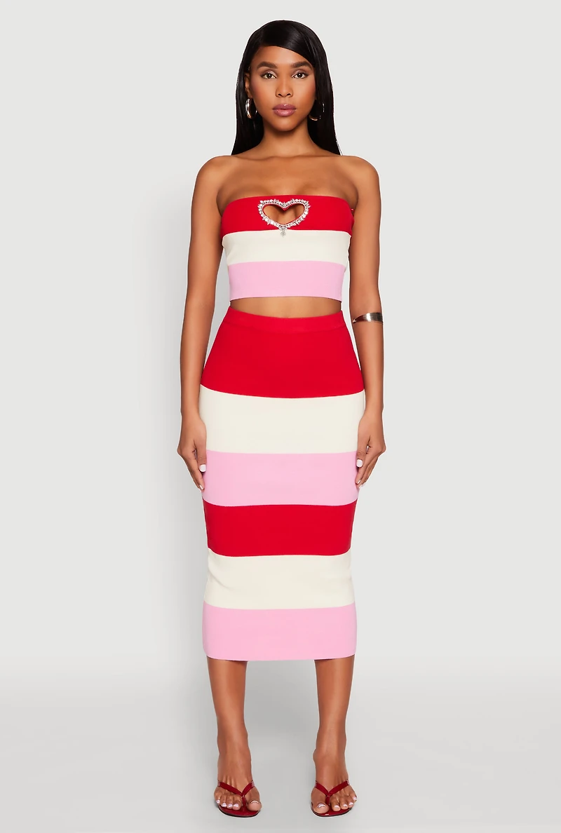 Color Block Knit Midi Skirt