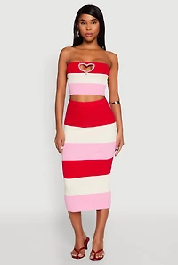 Womens Color Block Knit Midi Skirt, Multi,