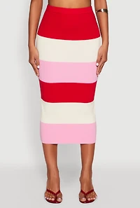 Womens Color Block Knit Midi Skirt, Multi,