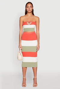 Color Block Knit Midi Skirt