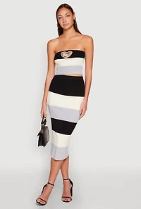 Womens Striped Rhinestone Heart Keyhole Tube Top, Multi,