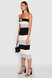 Womens Striped Rhinestone Heart Keyhole Tube Top, Multi,