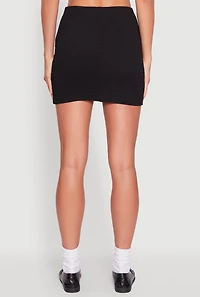 Womens Textured Knit Bow Detail Side Slit Mini Skirt, Black, Size XL