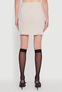 Womens Textured Knit Bow Detail Side Slit Mini Skirt, Khaki, Size XL