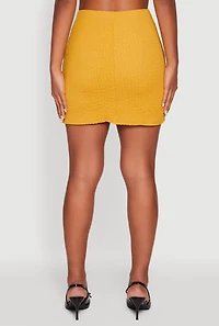 Womens Textured Knit Bow Detail Side Slit Mini Skirt, Yellow, Size M